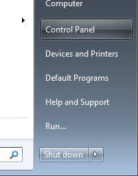[ 7-style Start menu, 'Control Panel' highlighted ]